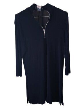 Slinky Brand Collared 1/4 Zip Black Dress